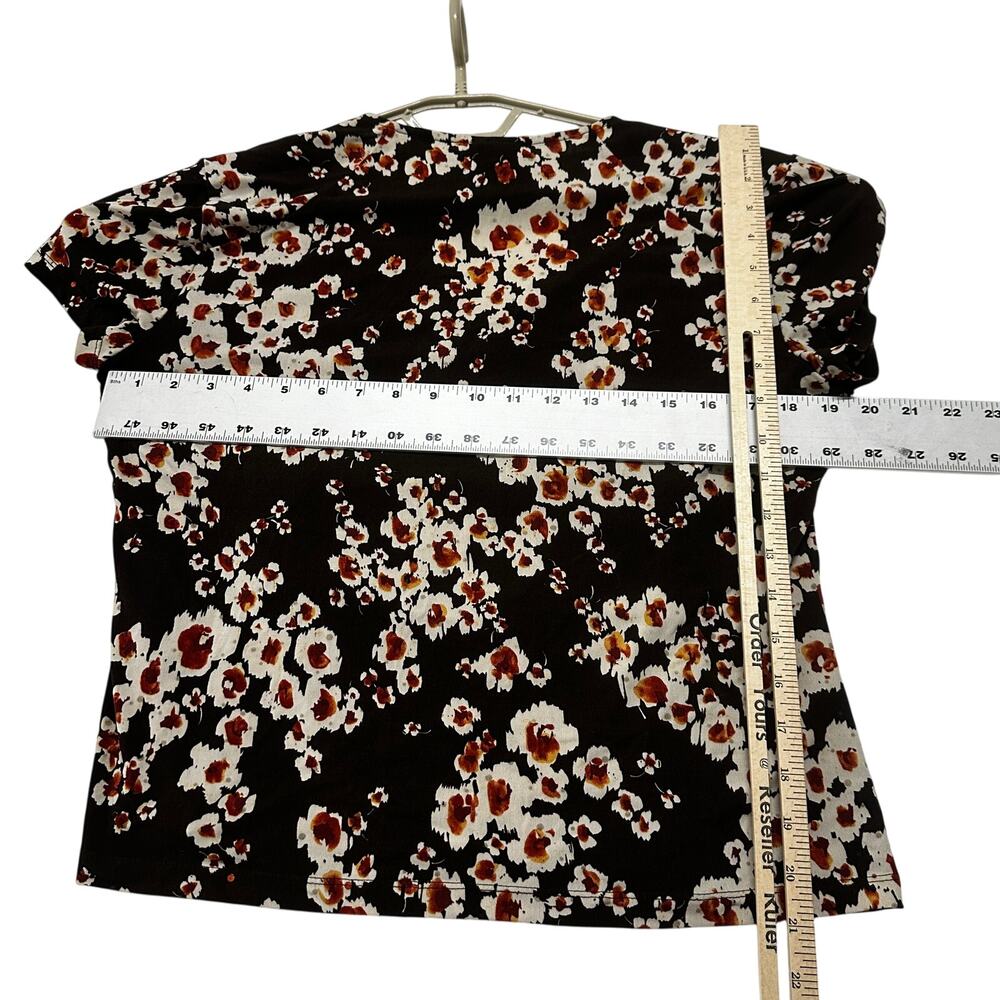Y2K 90s Studio 1940 Blouse Size L Brown Floral V Neck Floral Retro Romantic Date - Picture 6 of 8